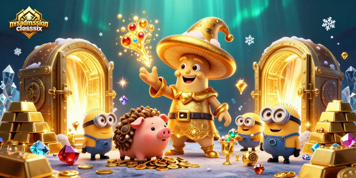 nvsadmissionclasssix players aiming for gold with a golden mushroom wizard and sparkling treasure