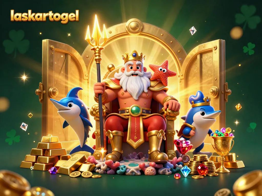 Experience the thrill of laskartogel with Neptune guarding a treasure of jewels and gold.