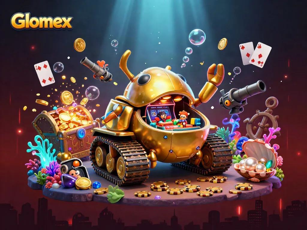 Experience thrilling gameplay with Glomex casino tank showcasing dynamic treasures and action-packed elements.