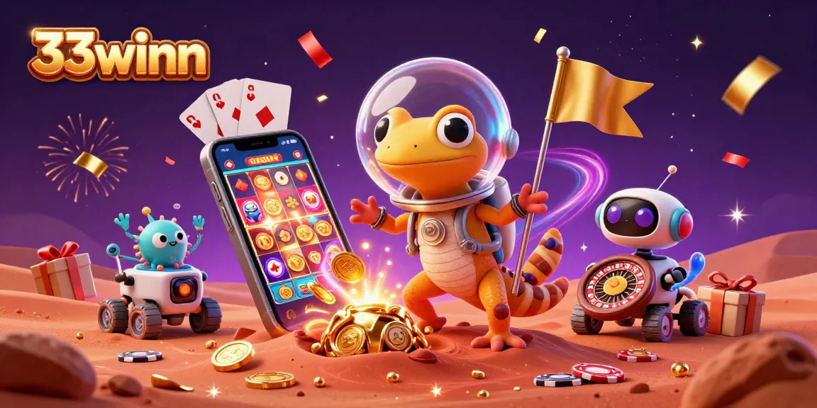 Engage with the vibrant casino scene of 33winn as a Martian gecko discovers treasures and games.
