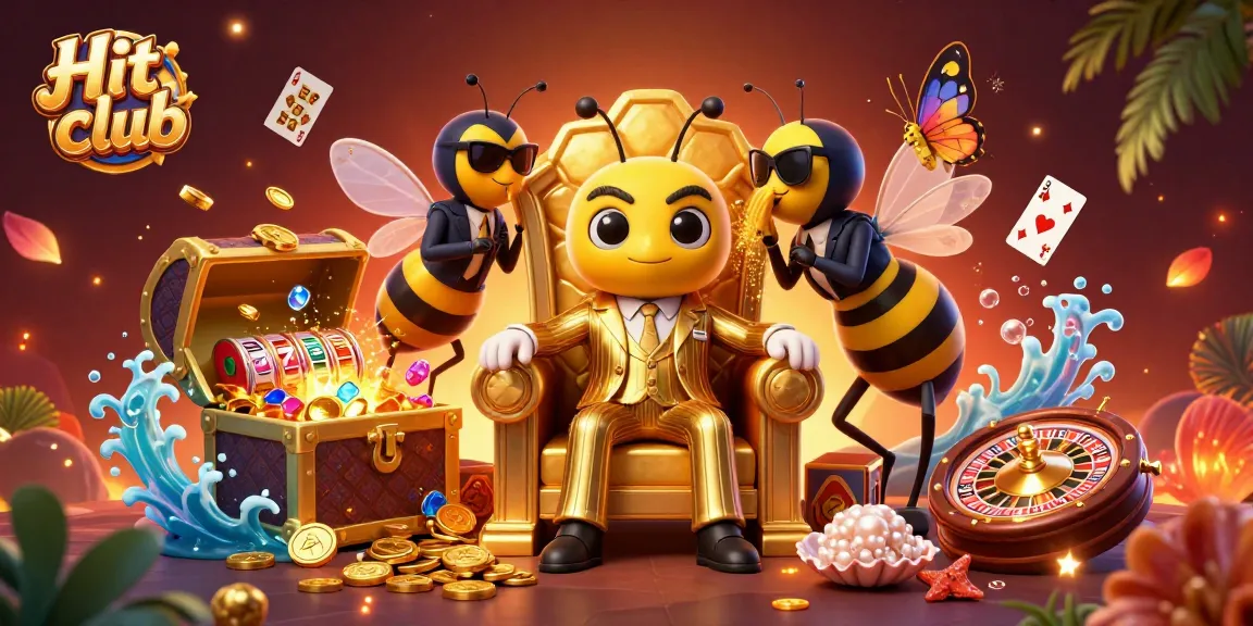 Engage with the excitement of Hit club as a 3D cartoon bumblebee mob boss reigns over a treasure-filled casino