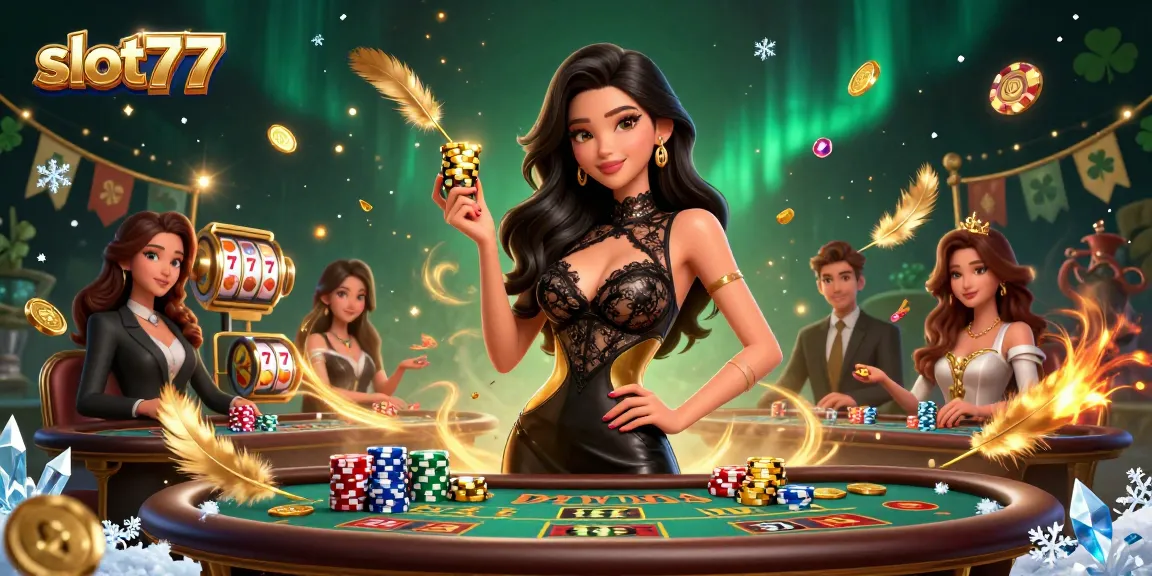 Experience the thrill of slot77 with a glamorous baccarat scene and high-stakes gameplay elements.