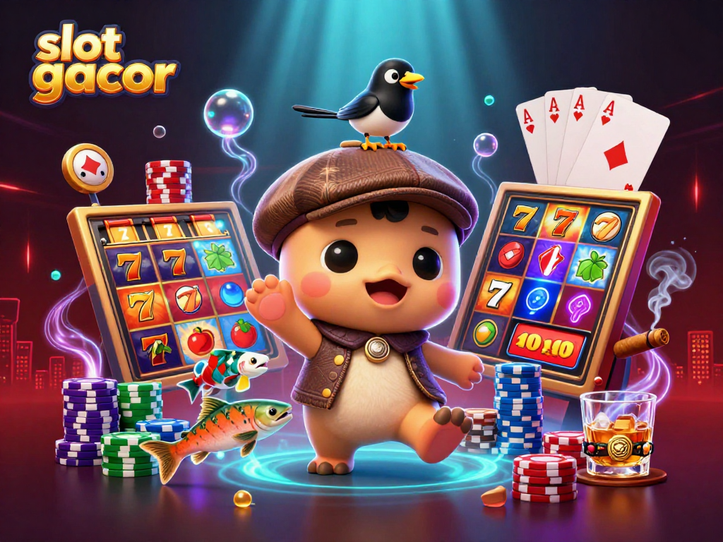 Spin and win big with slot gacor's vibrant slots, featuring exciting characters and casino elements.