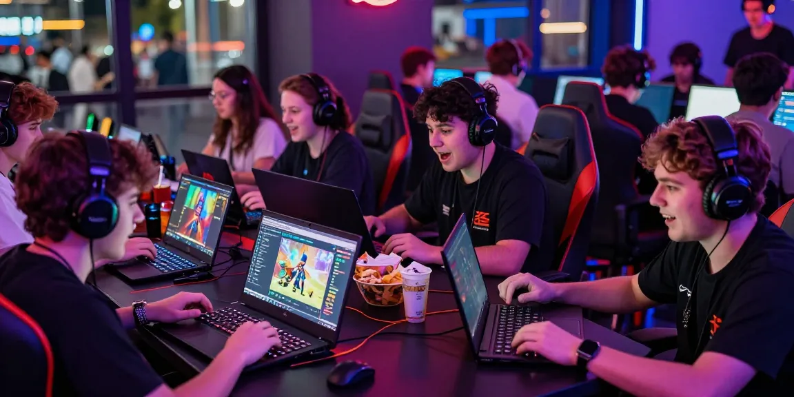 Excited gamers at https://open88.games/ enjoying various online games in a lively environment