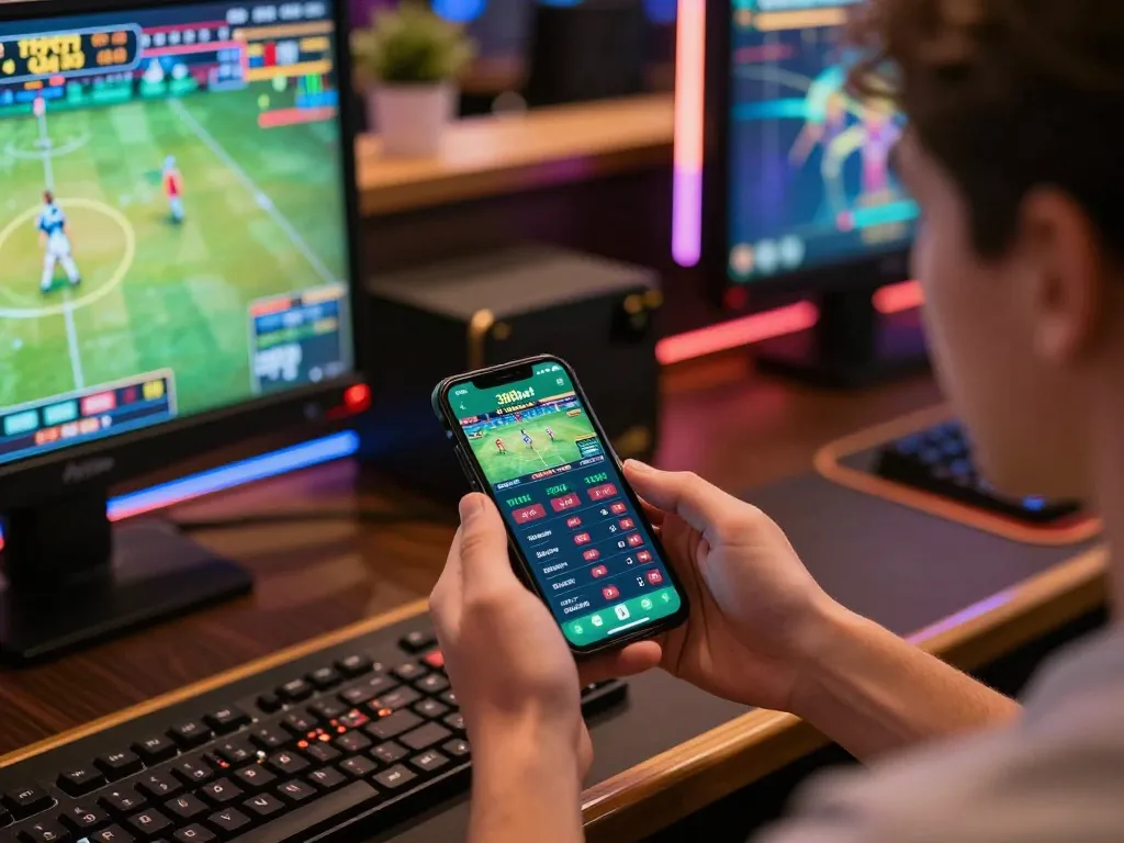Engaging on 388bet mobile app for live sports betting in a cozy setting.