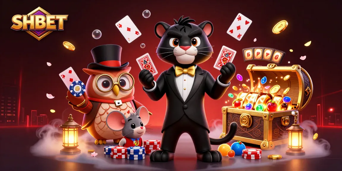 Experience SHBET with a stylish panther and friends as they showcase exciting slot games and vibrant casino elements.