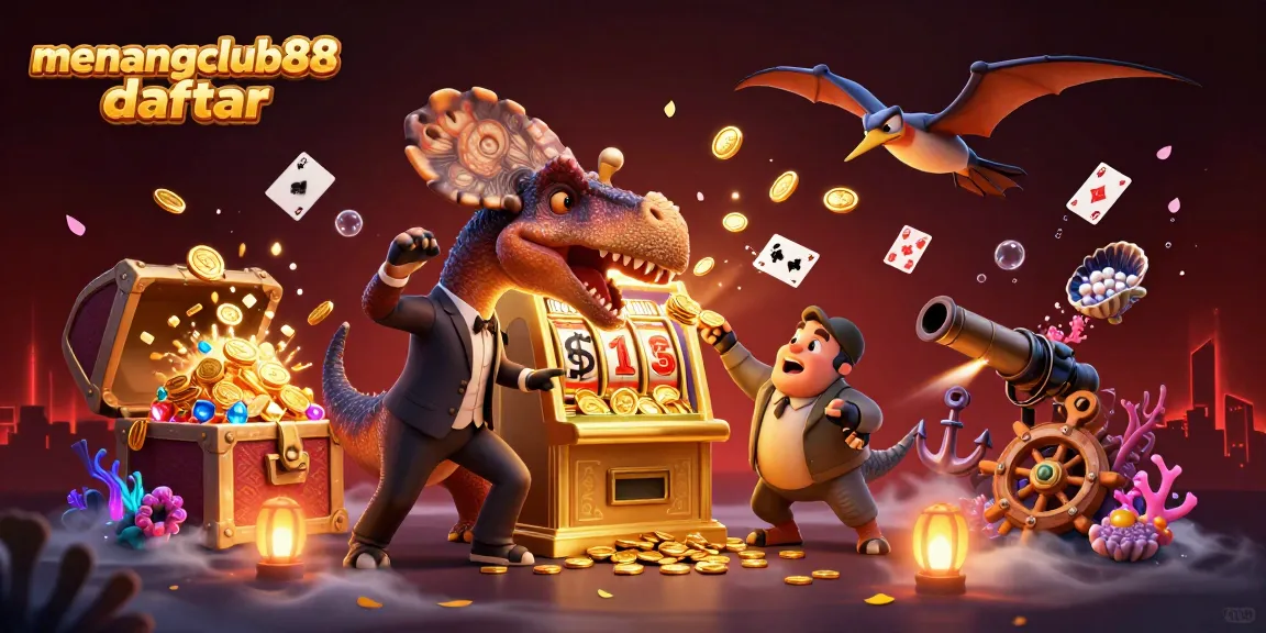 Win big with menangclub88 daftar as a pachycephalosaurus and friends create a jackpot scene.