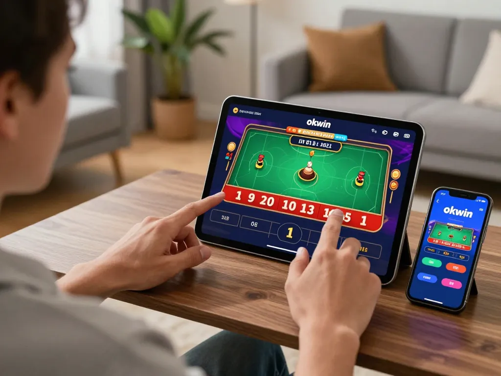 Engaging with the okwin app while enjoying a dynamic live dealer game in a cozy home setting.