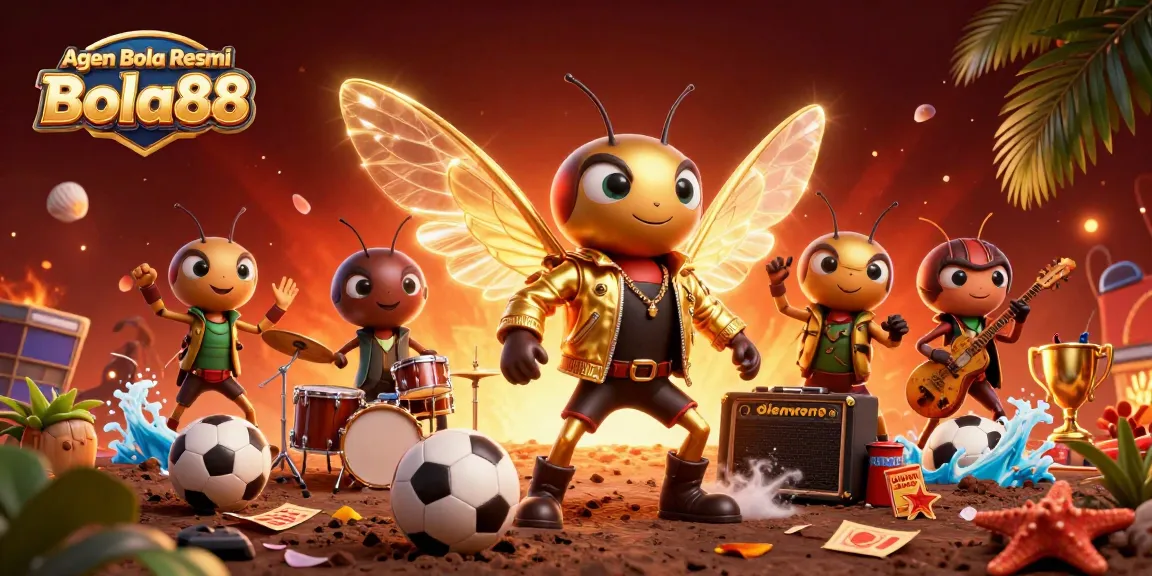 Agen Bola Resmi Bola88 showcases a vibrant scene of sports betting excitement with energetic characters.