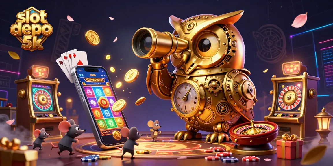 Engage with slot depo 5k action featuring a golden clockwork owl among dynamic casino elements.