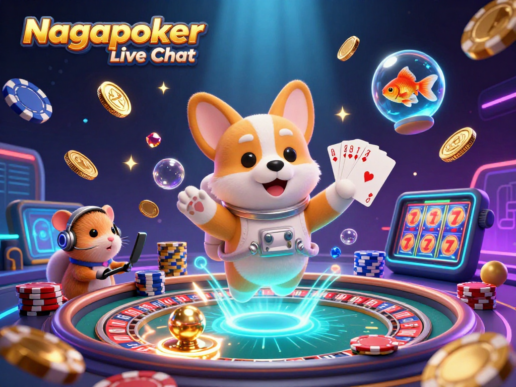 Engage with Nagapoker Live Chat in a vibrant space casino scene filled with poker action.