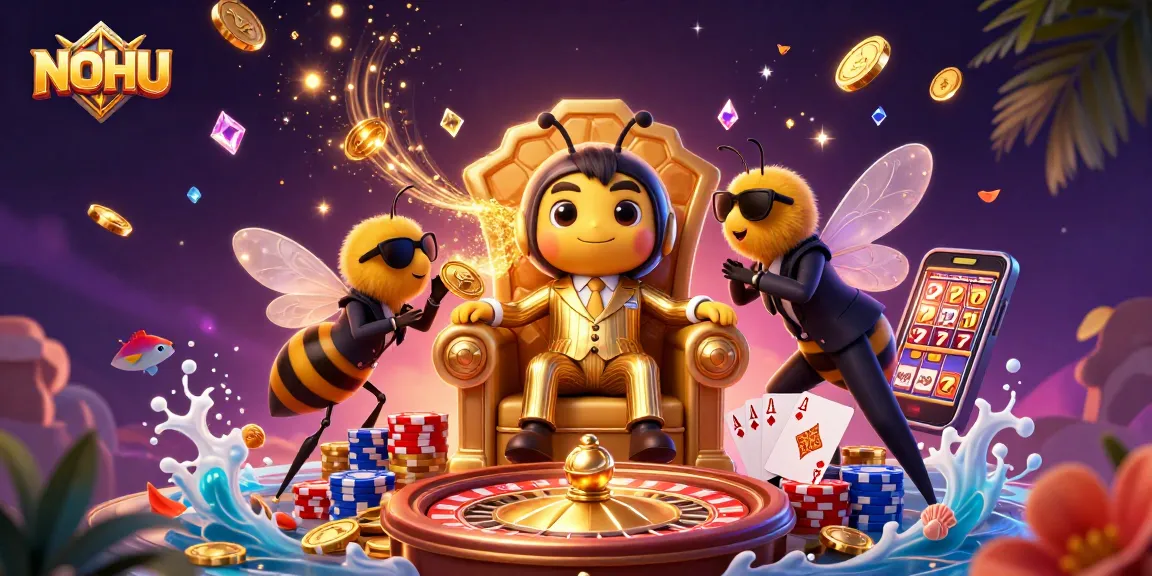 NOHU bumblebee mob boss reigns in a casino-themed 3D illustration with vibrant game elements.