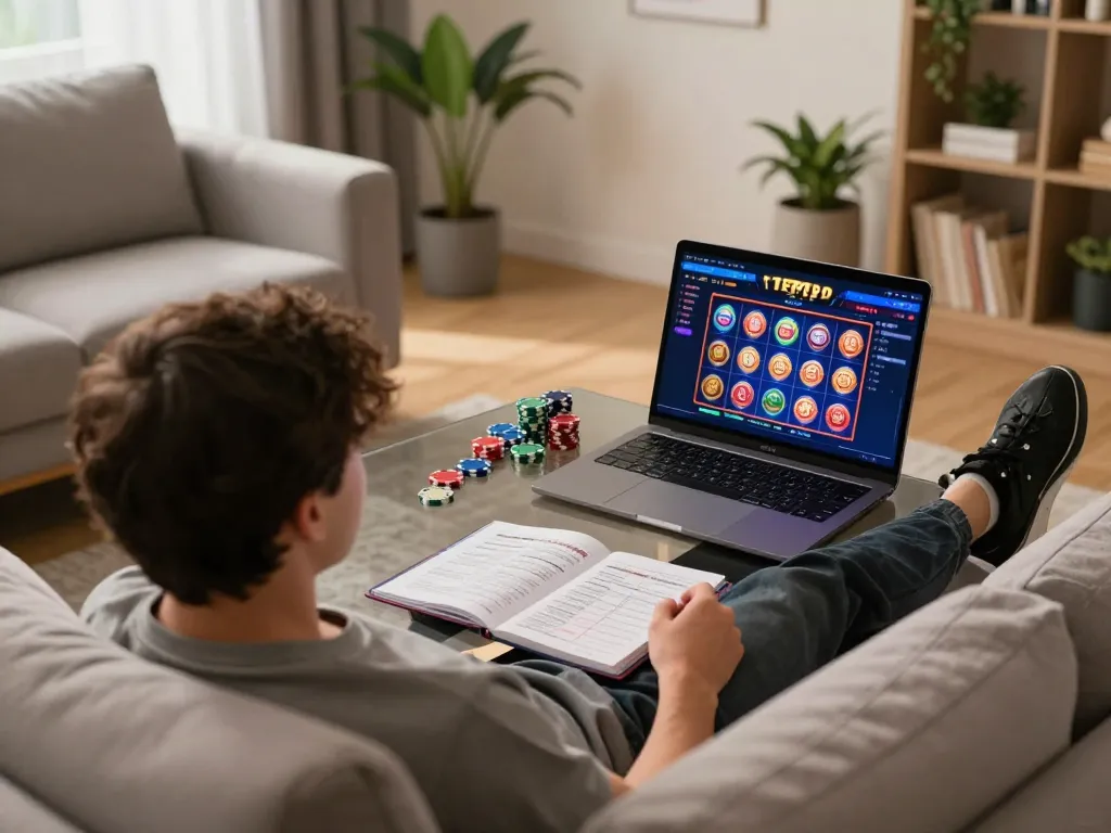Playing on Tempo 123 slot interface in a comfortable home gaming setup.