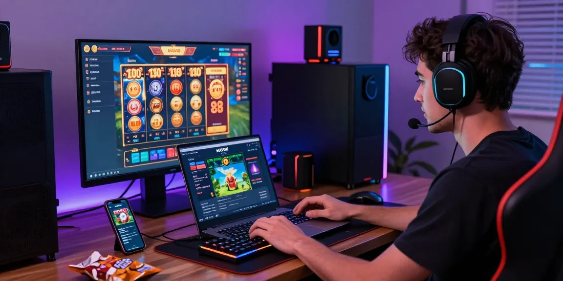 Engaged player experiencing ngamenjitu online gaming with vibrant ambiance and high-tech setup.