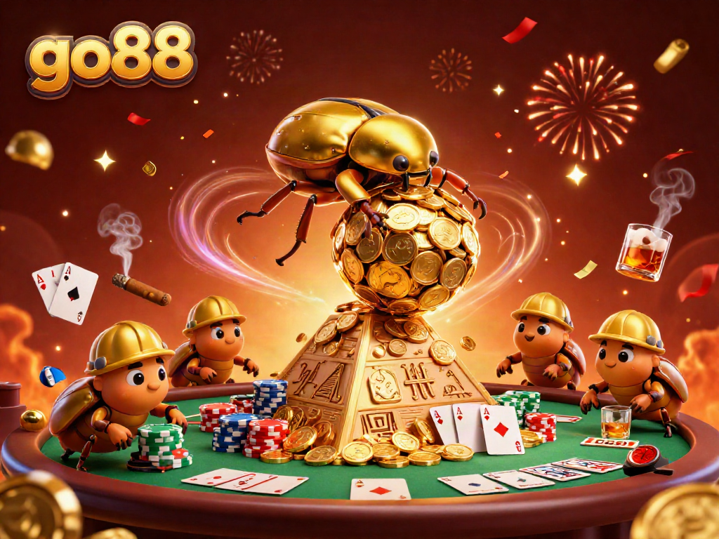 Players engage with go88, exploring a vibrant 3D casino world full of golden coins and card games.