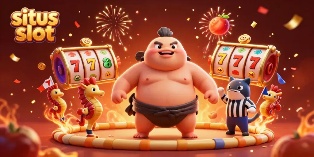 Permainan situs slot yang seru, ikan fugu menjadi bintang, dikelilingi simbol buah dan jackpot.