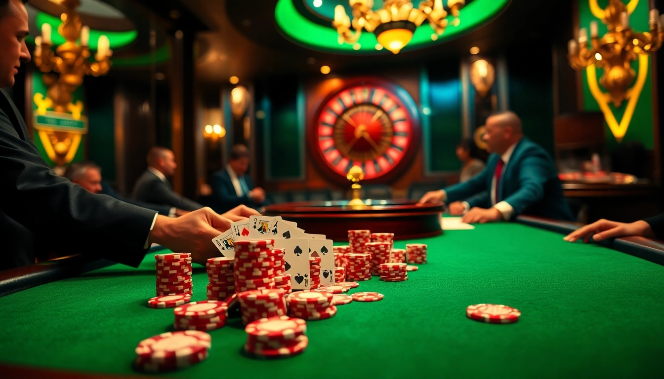 Rasakan pengalaman bermain taruhan tinggi di meja kasino mewah datukwin dengan chip poker yang berwarna-warni dan kartu remi.