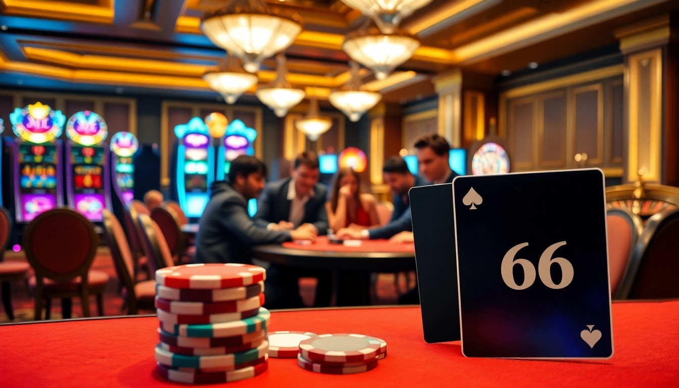 Experience excitement at an MB66-themed poker game in a luxurious casino.