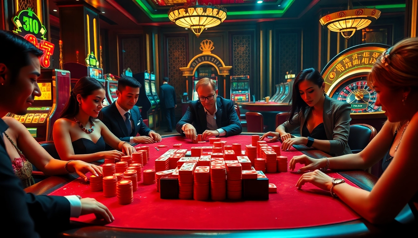 Engaged players enjoying a thrilling slot demo mahjong experience at a luxurious casino table.