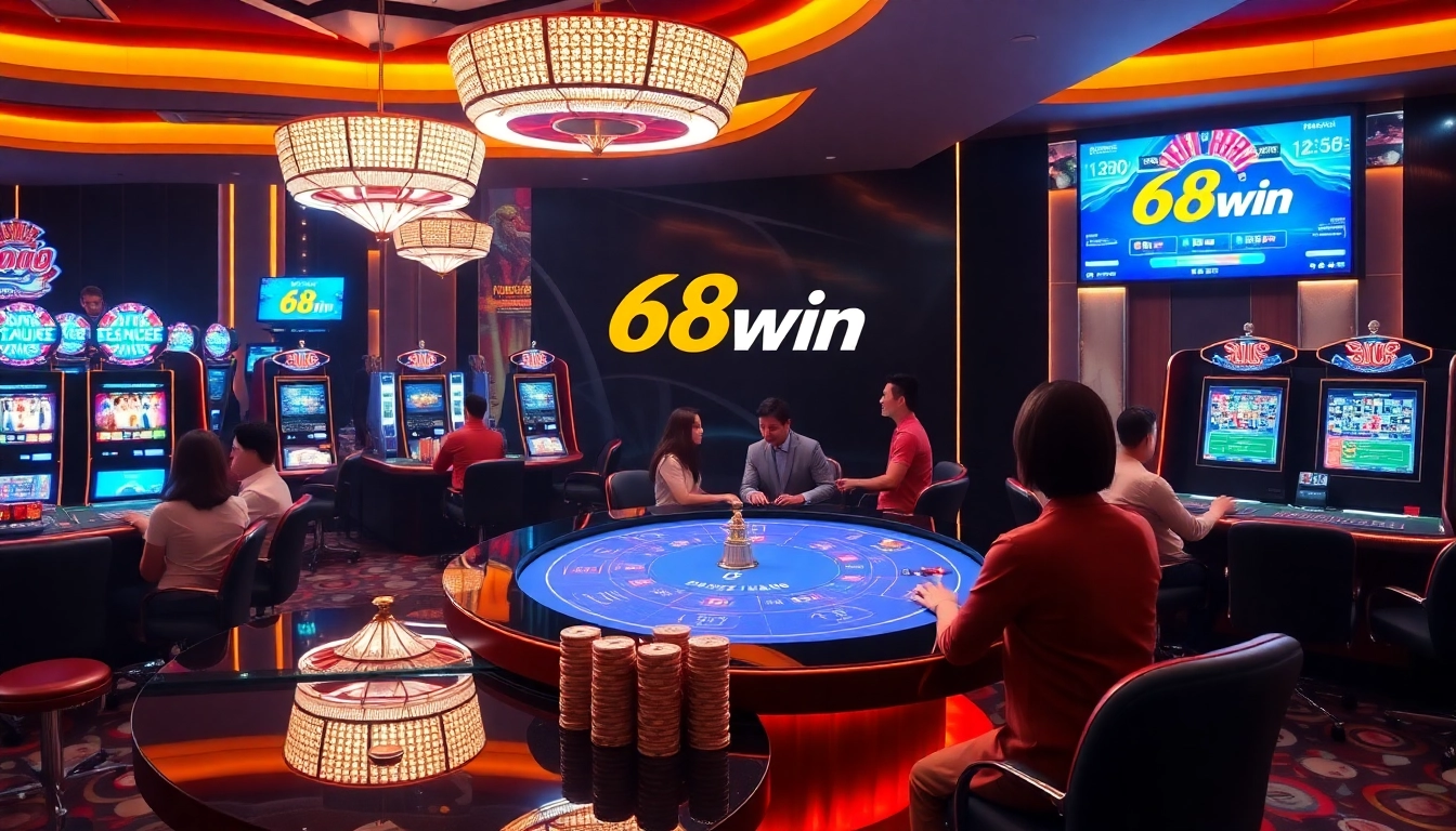 Exciting gameplay at 68win's online casino with vibrant slot machines and engaging tables.