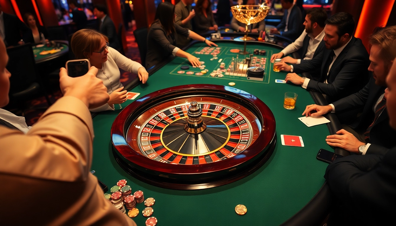 Agen SBOBET menampilkan permainan roulette di kasino yang ramai dengan suasana meriah.