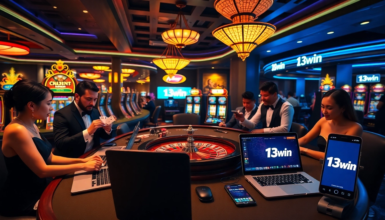 Exciting gaming atmosphere showcasing 13win nhà cái with players at the roulette table