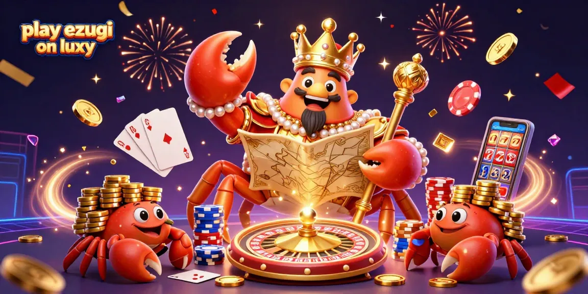 Experience the thrill as you play ezugi on luxy, featuring a grand golden crab emperor amidst casino excitement.